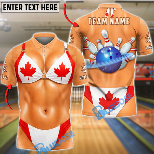 BlueJose Bowling Canadian Flag Bowling Ball and Pins Bikini Customized Name, Team Name 3D Shirt