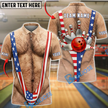 BlueJose Bowling American Flag Mankini Strike Customized Name, Team Name 3D Shirt