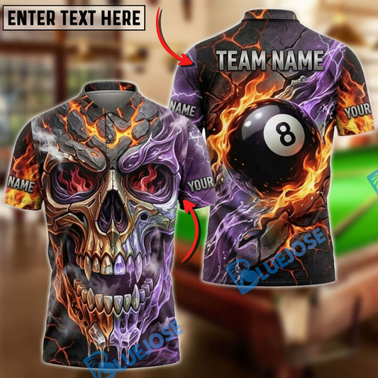 BlueJose Billiards Vintage Bronze Skull Black 8 Ball Personalized Name Shirt (4 Colors)