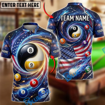 BlueJoses Billiards American Flag Blue Galaxy Yinyang Ball 8 Ball 9 Customized Name, Team Name 3D Shirt