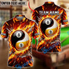 BlueJose Billiards Flaming Black 8 Ball And Golden 9 Ball Yinyang Personalized Name Shirt (4 Colors)