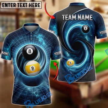 BlueJose Billiards Cosmic 8 Ball And Swirling Galaxy Personalized Name Shirt (4 Colors)