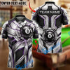 BlueJose Billiards Silver Metallic 8 Ball And Geometric Pattern Personalized Name Shirt (4 Colors)