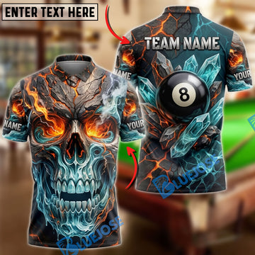 BlueJose Billiards Flaming Crystal Skull And Black 8 Ball Personalized Name Shirt (4 Colors)