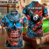 BlueJose Billiards Flaming Crystal Skull And Black 8 Ball Personalized Name Shirt (4 Colors)