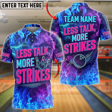 BlueJose Bowling Blue Flame Less Talk More Strikes Customized Name, Team Name 3D Shirt
