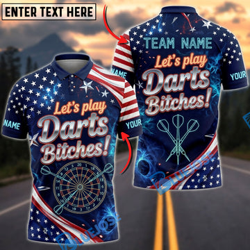 BlueJose Darts American Flag Patriotic Retro Lets Play Darts Bitches Personalized Name Shirt
