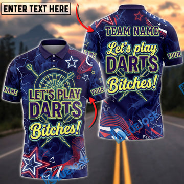 BlueJose Darts American Flag Green Lightning Lets Play Darts Bitches Personalized Name Shirt