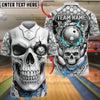 BlueJose Bowling And Pins White Skull And Metallic Flame Customized Name, Team Name 3D Shirt (4 Colors)