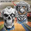 BlueJose Bowling And Pins White Skull And Metallic Flame Customized Name, Team Name 3D Shirt (4 Colors)