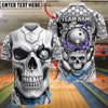 BlueJose Bowling And Pins White Skull And Metallic Flame Customized Name, Team Name 3D Shirt (4 Colors)