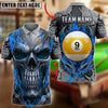 BlueJose Billiards Flaming Skull And Golden 9 Ball Personalized Name Shirt (4 Colors)