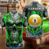 BlueJose Billiards Flaming Skull And Golden 9 Ball Personalized Name Shirt (4 Colors)