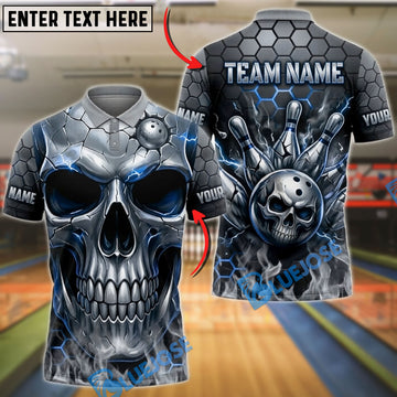 BlueJose Bowling And Pins Chrome Skull Mechanical Gear Dartboard Customized Name, Team Name 3D Shirt (4 Colors)
