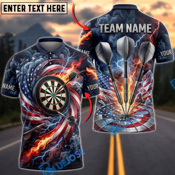 BlueJose Darts American Flag Flaming Dartboard And Explosive Darts Personalized Name Shirt