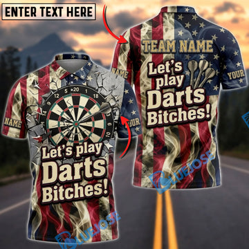BlueJose Darts American Flag Lets Play Darts Bitches Vintage Dartboard Personalized Name Shirt