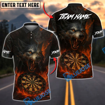 BlueJose Darts Wolf Fire Fury Customized Name, Team Name 3D Shirt (4 Colors)