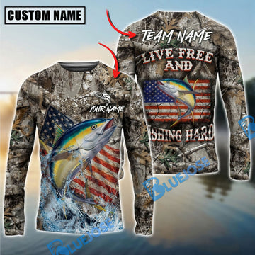 Bluejose Tuna Fishing Patriotic Camo Live Free Custom Name & Team Name 3D Shirts