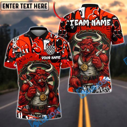 BlueJose Darts Bull Minotaur Dartboard Customized Name, Team Name 3D Shirt (4 Colors)