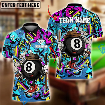 BlueJose Billiards Ball 8 Pool Graffiti Pattern Personalized Name Shirt (4 Colors)