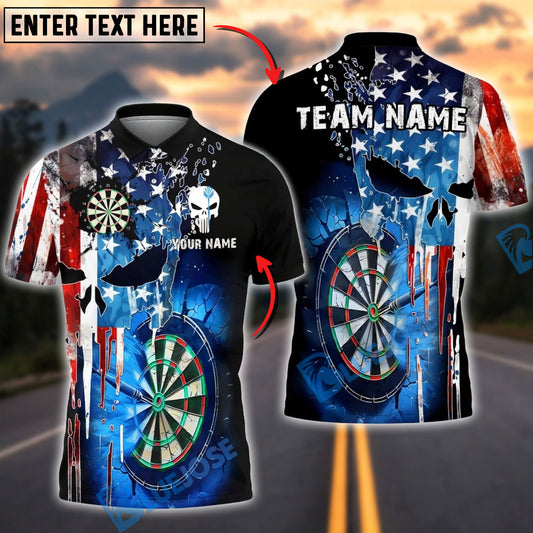 BlueJose Darts American Flag Punisher Multicolor Options Personalized Name Shirt (6 Colors)