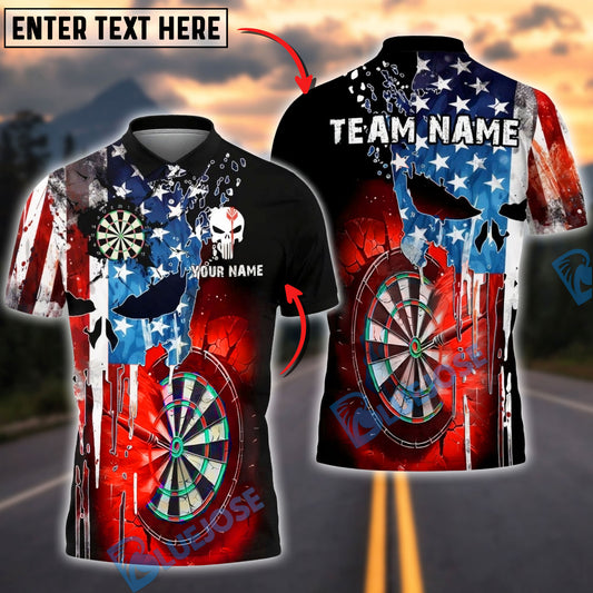 BlueJose Darts American Flag Punisher Multicolor Options Personalized Name Shirt (6 Colors)