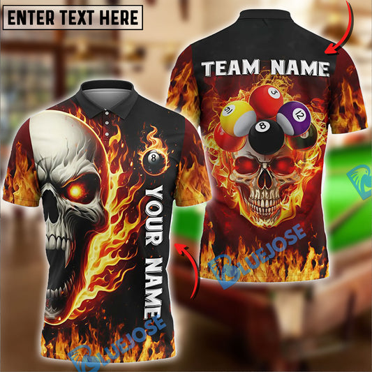 BlueJose Billiards Ball 8 Skull Fire Flame Mind Game Personalized Name Team Name Unisex Shirt (4 Colors)