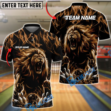 BlueJose Bowling And Pins Flame Lightning Lion Customized Name, Team Name 3D Shirt (6 Colors)
