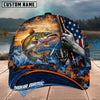 BlueJose Fishing Sunset American Flag Reel Design Personalized Name Classic 3D Cap Personalized Cap (13 Breeds)