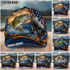 BlueJose Fishing Sunset American Flag Reel Design Personalized Name Classic 3D Cap Personalized Cap (13 Breeds)