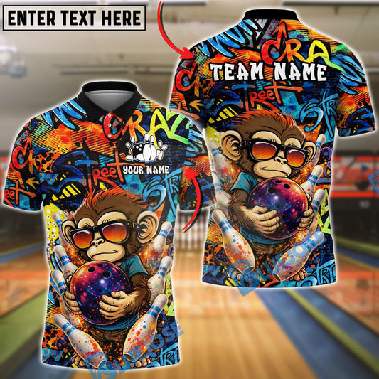 BlueJose Bowling & Pins Graffiti Monkey Ball Street Art Customized Name, Team Name 3D Shirt (4 Colors)