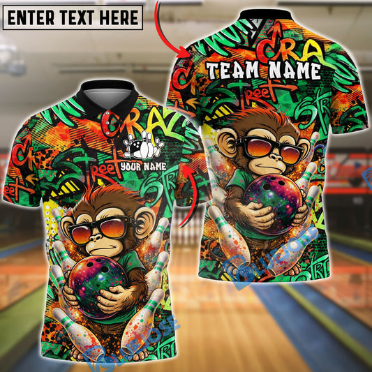 BlueJose Bowling & Pins Graffiti Monkey Ball Street Art Customized Name, Team Name 3D Shirt (4 Colors)
