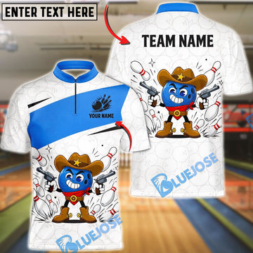 BlueJose Bowling Retro Cartoon Cowboy Ball Customized Name, Team Name 3D Shirt