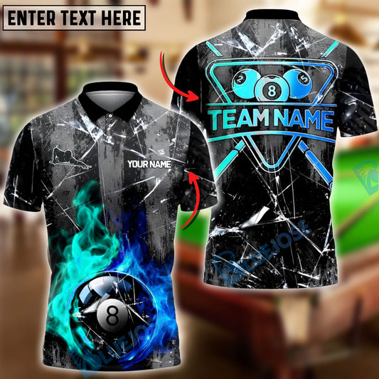 BlueJose Billiards Fire And Ice 8 Ball Broken Glass Customized Name, Team Name 3D Shirt (4 Colors)