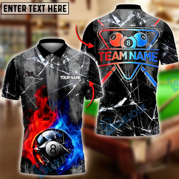 BlueJose Billiards Fire And Ice 8 Ball Broken Glass Customized Name, Team Name 3D Shirt (4 Colors)