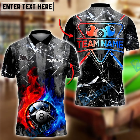 BlueJose Billiards Fire And Ice 8 Ball Broken Glass Customized Name, Team Name 3D Shirt (4 Colors)
