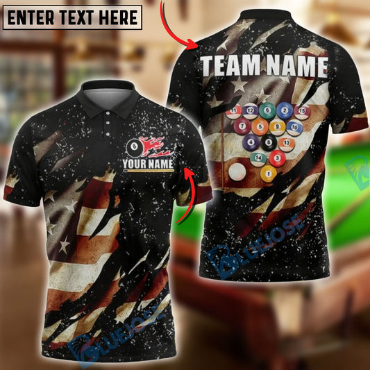 BlueJose Billiards Ball 8 Vintage American Flag Pool Balls Personalized Shirt