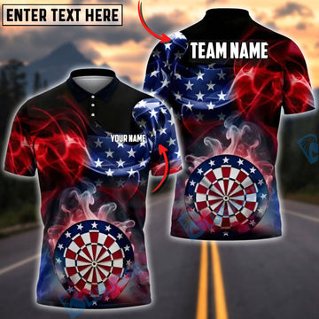 BlueJose Darts American Flag Smoke Dartboard Personalized Name Shirt