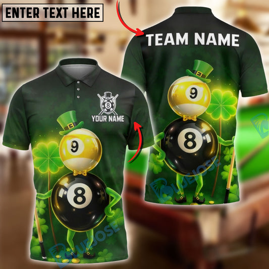 BlueJose Billiards Irish St Patrick Lucky Clover 8 Ball 9 Ball Personalized Shirt