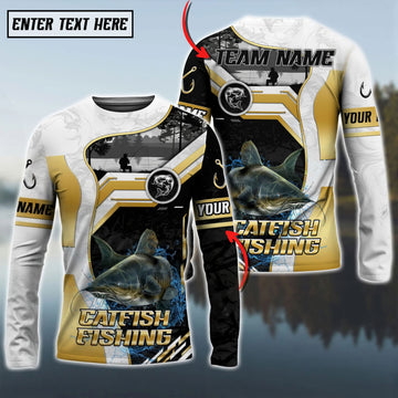 Bluejose Catfish Fishing Angler Gold White Custom Name & Team Name 3D Shirts