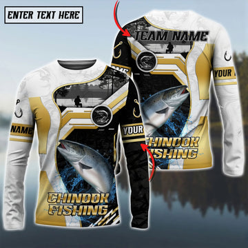Bluejose Chinook Salmon Fishing Angler Gold White Custom Name & Team Name 3D Shirts
