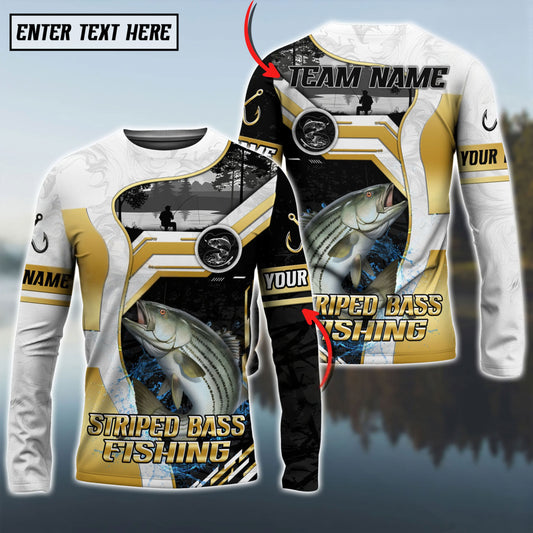 Bluejose Striped Bass Fishing Angler Gold White Custom Name & Team Name 3D Shirts