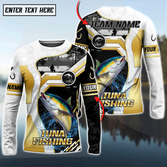 Bluejose Tuna Fishing Angler Gold White Custom Name & Team Name 3D Shirts