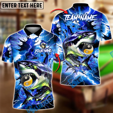BlueJose Billiards Yin-Yang 8 & 9 Ball Lightning Shark Personalized Name Shirt (4 Colors)