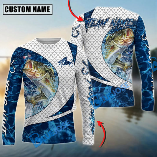 Bluejose Bass Fishing Blue Wave Dynamic Sport Design Custom Name & Team Name 3D Shirts