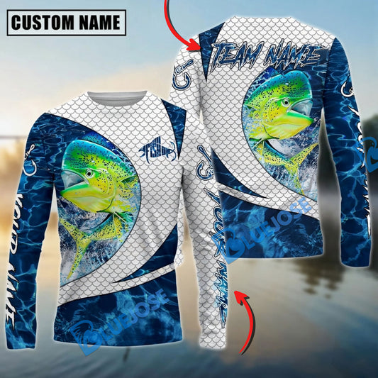 Bluejose Mahi-Mahi Fishing Blue Wave Dynamic Sport Design Custom Name & Team Name 3D Shirts