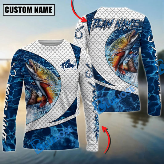Bluejose Trout Fishing Blue Wave Dynamic Sport Design Custom Name & Team Name 3D Shirts