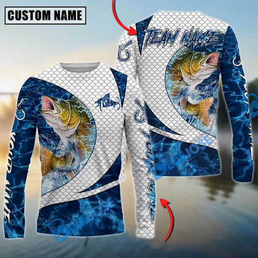 Bluejose Walleye Fishing Blue Wave Dynamic Sport Design Custom Name & Team Name 3D Shirts