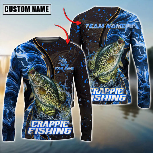 Bluejose Crappie Fishing Blue Flame Smoke Line Premium Style Sport Custom Name & Team Name 3D Shirts