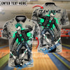 BlueJose Bowling And Pins Punk Rock Skull Leather Style Customized Name, Team Name 3D Shirt (4 Colors)
